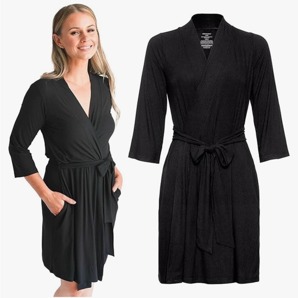 Posh Peanut Maternity Robe Black Ribbed Size M